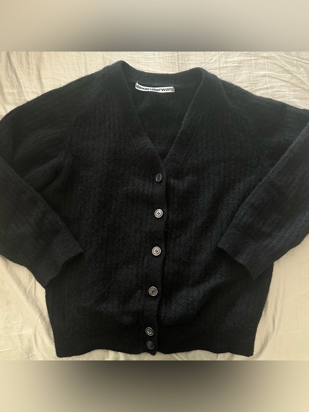 Alexander Wang V-Neck Button Alpaca Ribbed Knit Loose Cardigan Sweater Black XS - Picture 4 of 5